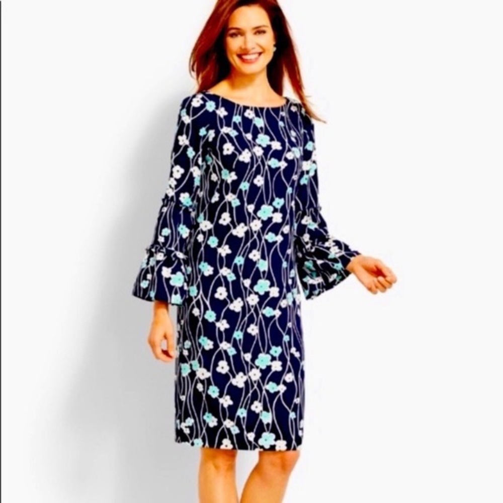 Talbots Petite Blue Floral Shift Dress Sz 4P